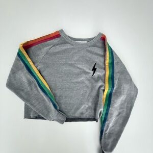 Aviator Nation Gray Sweatshirt with Rainbow Stripes